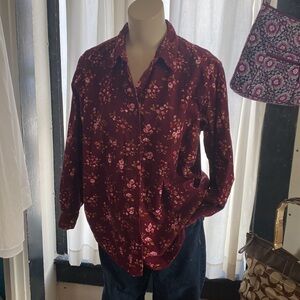 Floral Cabin Creek sz Large 100% Cotton Corduroy Floral Women’s Blouse